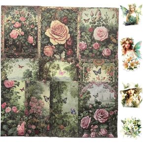 Vintage Flower Stickers for Scrapbooking Paper - Washi Stickers Aesthetic Botanical Floral Journaling Sticker for Scrapbook Junk Journal Supplies Bullet Journals Planner Collage Paper Kit 40pcs
