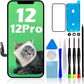 for iPhone 12/12 Pro Screen Replacement, 6.1 Inch LCD Full HD Display and Touch Digitizer Full Assembly with Repair Toolkit, Waterproof Tape and Tempered Glass Screen Protector