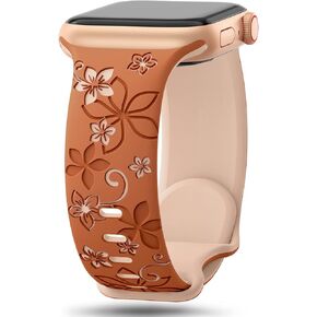 Floral Engraved Bands Compatible with Apple Watch Band 41mm 40mm 44mm 45mm 42mm 38mm 49mm 46mm for Women,Cute Flower iWatch Bands Soft Silicone Sport Strap for iWatch Series SE 10 9 8 7 6 5 4 3 Ultra