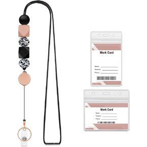 Rectractable Lanyards for ID Badges and Keys with ID Holder, Cute Beaded Teacher Lanyard with Badge Reel, Breakaway Cruise Lanyard for Women with 6 Clear Badge Holders