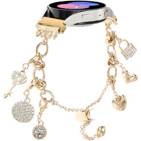 PENKEY Metal Band Compatible with Samsung Galaxy Watch 7 6 5 4 FE 40mm 44mm, Bling Bracelet Charms Dressy Pendants Straps for Samsung Watch 6 4 Classic 47mm 43mm 42mm 46mm/Watch 5 Pro 45mm