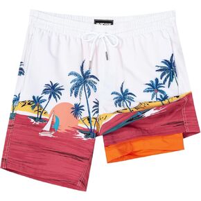 SURF CUZ Mens Swim Trunks with Compression Liner Quick Dry Swim Shorts 7" Swimming Trunks Bathing Suit Boardshorts