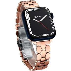 Dressy Watch Band for Apple Watch for Women 38mm 40mm 41mm 42mm 44mm 45mm, Stainless Steel Band for Apple Watch 8,SE2,7,6,SE,5,4,3,2,1 iWatch Bands (Rose Gold - Brushed, 38mm/40mm/41mm)