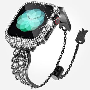 KADES Band & Case Designed for Apple Watch Series 46mm 45mm 44mm 42mm 41mm 40mm 38mm for Women, Metal Strap with Bling Rhinestone Screen Protector Cover for iWatch 10 9 8 7 6 5 4 SE SE2 3 2 1