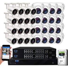 GW Security 32 Channel 4K NVR 8MP AI Human & Vehicle Detection Security Camera System with 32 UHD 4K 2160P Microphone PoE Outdoor/Indoor Weatherproof IP Security Bullet Cameras (White)