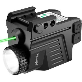 350 Lumens Pistol Light Low Profile Green Beams Laser Light Combo, Tactical Weapon Light Fits Full Size & Compact Guns w/Rail with Strobe Function,Anodized Aluminum,Battery Powered,Waterproof