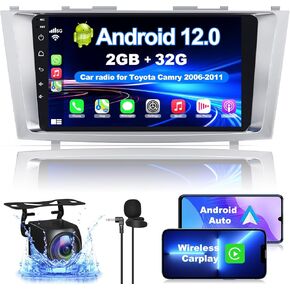 Android 12 Car Radio for Camry 2006-2011, 9 Inch Head Unit Car Stereo with IPS HD Touch Screen, Wireless CarPlay, Android Auto, GPS, WiFi, Backup Camera, SWC, Bluetooth 5.2, 2+32GB Toyota Camry Radio