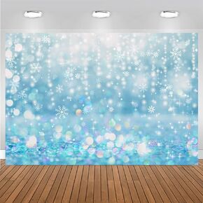 Mocsicka Winter Wonderland Snowflake Bokeh Backdrop Blue Ivory Spot Bokeh Winter Christmas Backdrops for Photography Kids Children Newborn Baby Birthday Holiday Party Decor (Blue, 7x5ft(82''x60''))