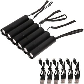Rechargeable Mini LED Flashlights, 6pcs High Brightness Flash Light with Lithium Battery 3 Mode XPE 1200 Lumen Waterproof Zoomable Torch with USB Cable for Camping, Hiking, Riding, etc