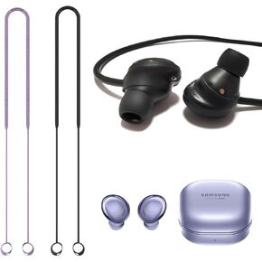 2 Pcs Anti Lost Rope Earbuds Cover for Galaxy Buds Pro Replacement Ear Tips for Samsung Galaxy Buds Pro Earbuds Black+Purple