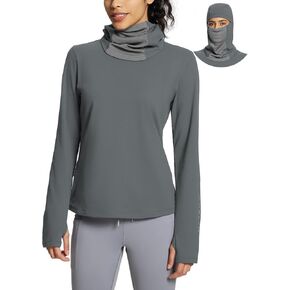 BALEAF Thermal Long Sleeve Women Shirts Winter Clothes Cowl Neck Warm Fleece Base Layer Tops with Balaclava and Thumbholes