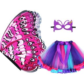 D.Q.Z Kids Fairy Butterfly-Wings Costume for Girls Halloween Butterfly Costumes & Rainbow Tutu Dress Up Party Supplies