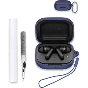 Case for Moto Buds Plus+, Soft Silicone Protective Portable Scratch Shock Resistant Compatible with Hard Shell with Cleaner Kit & Carabiner & Lanyard，Blue