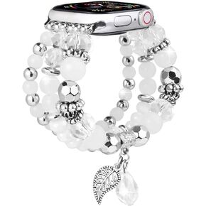 V-MORO Beaded Bracelet Compatible with Apple Watch Band 40mm/38mm/41mm Series 9 8 7 6 SE 5 4 Women Fancy Dressy Handmade Stretchy Watch Strap iWatch Bands Series 3 2 1 Replacement (SeaBlue)