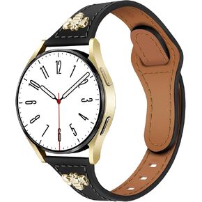 Slim Leather Band with Charms Compatible with Samsung Galaxy Watch 7 6 5 4 40mm 44mm/Watch 6 Classic 43mm 47mm/Watch 5 Pro 45mm/Watch 4 Classic 46mm 42mm, Genuine Leather Strap 20mm Women