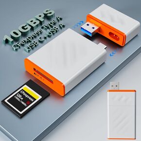 CFexpress Type A Card Reader with 10Gbps High Speed, 2-in-1 USB-C & USB-A CFexpress Type A Card Adapter, CFexpress Type A Memory Card Reader for Phone/Laptop/Tablet/Wins/Mac/Linux, Plug and Play