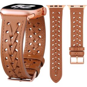Compatible for Apple Watch Bands Leather 42mm (Series 10) 41mm 40mm 38mm Women, Dressy Breathable Hollow-out Braided Leather Pattern Replacement Strap for iWatch Series 10 9 8 7 6 5 4 3 2 1 SE