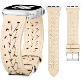 Compatible for Apple Watch Bands Leather 42mm (Series 10) 41mm 40mm 38mm Women, Dressy Breathable Hollow-out Braided Leather Pattern Replacement Strap for iWatch Series 10 9 8 7 6 5 4 3 2 1 SE