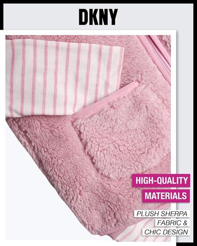 DKNY Girls' Vest Set - 3 Piece Button Down Quilted Puffer Vest Long Sleeve Shirt and Flare Leggings Set (Sizes: 2T-6X) in Kuwait