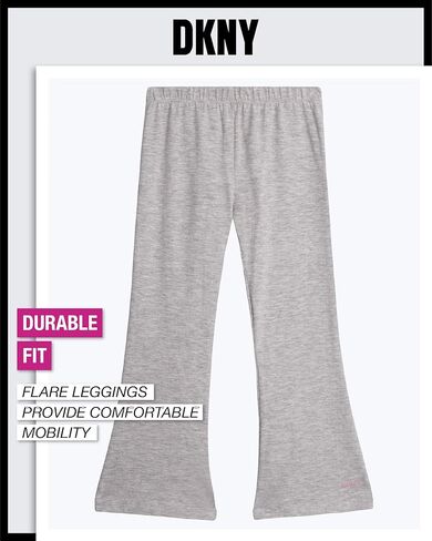 DKNY Girls' Vest Set - 3 Piece Button Down Quilted Puffer Vest Long Sleeve Shirt and Flare Leggings Set (Sizes: 2T-6X) in Kuwait