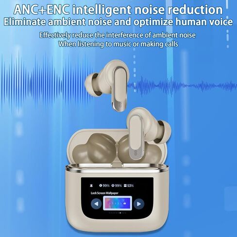 Touch Screen Earbuds, Wireless Earbuds Smart Screen, Active Noise Cancelling Earbuds, TWS Bluetooth Earbuds Sports Waterproof Headphones (Blue) in Saudi Arabia