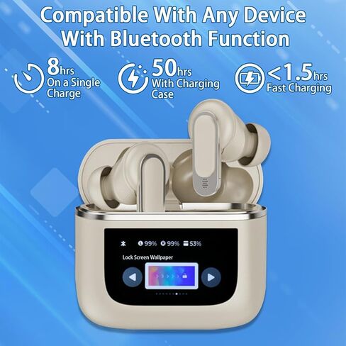 Touch Screen Earbuds, Wireless Earbuds Smart Screen, Active Noise Cancelling Earbuds, TWS Bluetooth Earbuds Sports Waterproof Headphones (Blue) in Saudi Arabia