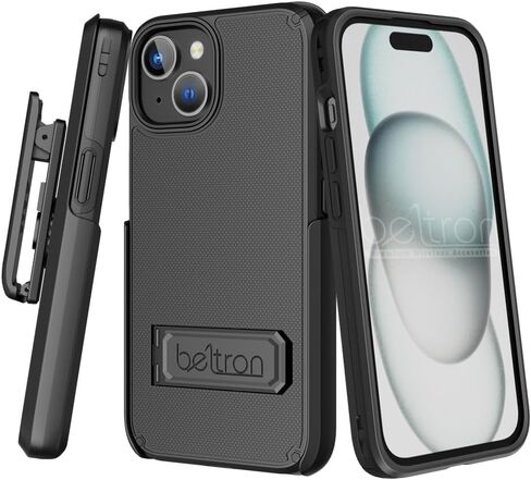 مجموعة حافظة BELTRON لهاتف iPhone 15 Pro Max، حافظة نحيفة واقية لكامل الجسم ومشبك حزام دوار 3 في 1 مع مسند/حامل بطاقات متوافق مع Apple iPhone 15 Pro Max (2023) in Kuwait