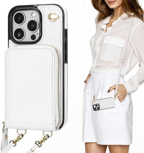 KIHUWEY Crossbody Wallet Case for iPhone 16 Pro, Zipper Pocket Case with Card Holder, PU Leather RFID Blocking Protective Cover Case with Kickstand Detachable Wrist Strap Lanyard 6.3" (Brown) in Kuwait