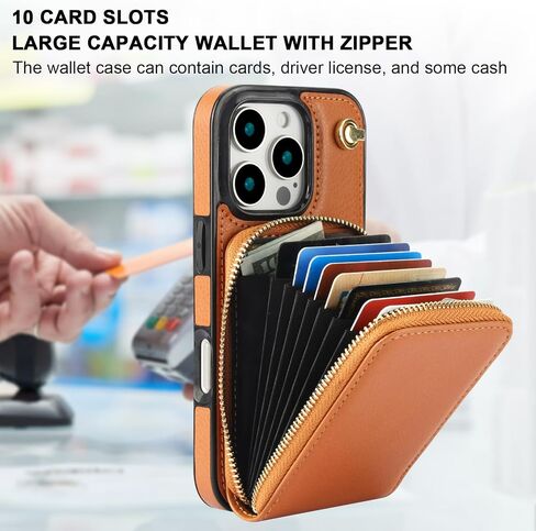 KIHUWEY Crossbody Wallet Case for iPhone 16 Pro, Zipper Pocket Case with Card Holder, PU Leather RFID Blocking Protective Cover Case with Kickstand Detachable Wrist Strap Lanyard 6.3" (Brown) in Kuwait