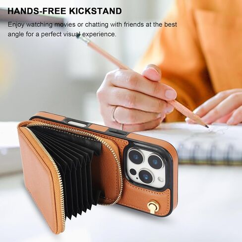 KIHUWEY Crossbody Wallet Case for iPhone 16 Pro, Zipper Pocket Case with Card Holder, PU Leather RFID Blocking Protective Cover Case with Kickstand Detachable Wrist Strap Lanyard 6.3" (Brown) in Kuwait