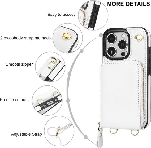 KIHUWEY Crossbody Wallet Case for iPhone 16 Pro, Zipper Pocket Case with Card Holder, PU Leather RFID Blocking Protective Cover Case with Kickstand Detachable Wrist Strap Lanyard 6.3" (Brown) in Kuwait