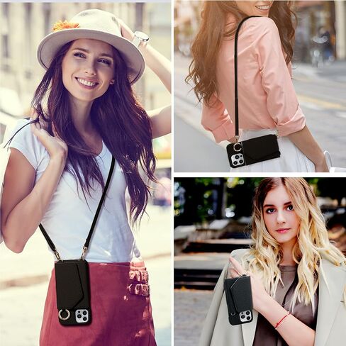 HANDODO Wallet Case Compatible iPhone 14 Pro,Women Vegan Leather Detachable Crossbody Phone Case with RFID Blocking Card Holder Adjustable Strap Shockproof Kickstand Phone Wallet (Black) in Saudi Arabia