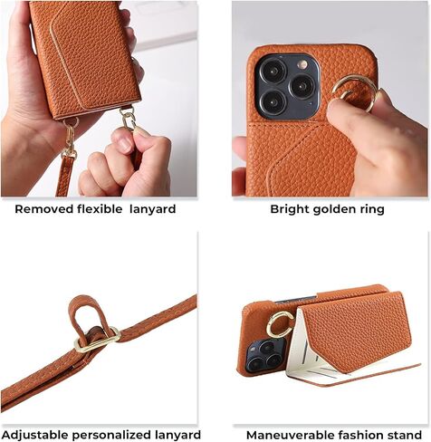 HANDODO Wallet Case Compatible iPhone 14 Pro,Women Vegan Leather Detachable Crossbody Phone Case with RFID Blocking Card Holder Adjustable Strap Shockproof Kickstand Phone Wallet (Black) in Saudi Arabia