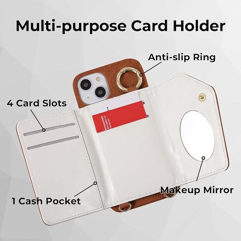 HANDODO Wallet Case Compatible iPhone 14 Pro,Women Vegan Leather Detachable Crossbody Phone Case with RFID Blocking Card Holder Adjustable Strap Shockproof Kickstand Phone Wallet (Black) in Saudi Arabia