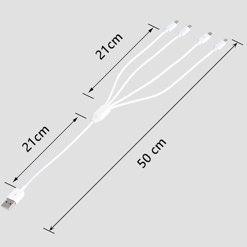 CERRXIAN كابل شحن Y متعدد USB 4 في 1 بطول 0.5 متر، USB 2.0 ذكر A إلى 4 كابل شحن ومزامنة بيانات Micro USB ذكر (أبيض) (4 ميكرو) in Saudi Arabia