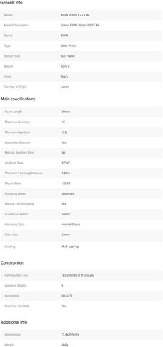 عدسة توكينا FRN-MF20FXSE مقاس 20 مم f/2 FE MF لهاتف Sony E in Kuwait