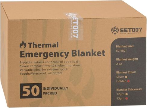 50PCS Emergency Blankets, 82x62inch Thermal Mylar Foil Blanket, Waterproof Space Blanket, Designed for NASA, Survival Rescue Blanket for Hiking, Camping, Bug Out Bag First Aid Kits,Golden in Saudi Arabia