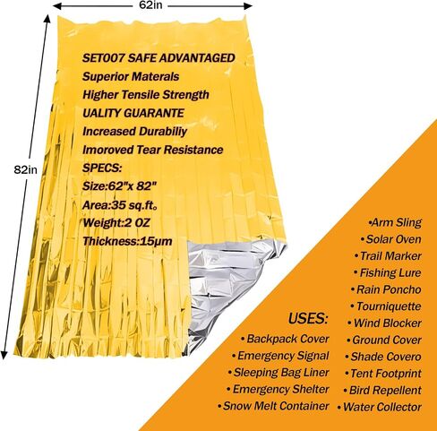 50PCS Emergency Blankets, 82x62inch Thermal Mylar Foil Blanket, Waterproof Space Blanket, Designed for NASA, Survival Rescue Blanket for Hiking, Camping, Bug Out Bag First Aid Kits,Golden in Saudi Arabia