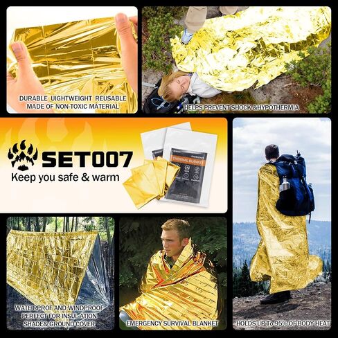 50PCS Emergency Blankets, 82x62inch Thermal Mylar Foil Blanket, Waterproof Space Blanket, Designed for NASA, Survival Rescue Blanket for Hiking, Camping, Bug Out Bag First Aid Kits,Golden in Saudi Arabia