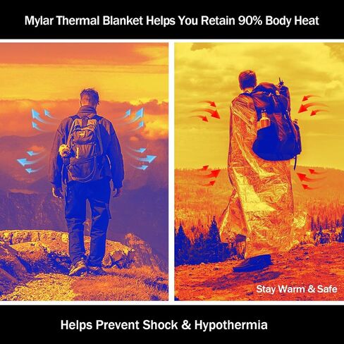 50PCS Emergency Blankets, 82x62inch Thermal Mylar Foil Blanket, Waterproof Space Blanket, Designed for NASA, Survival Rescue Blanket for Hiking, Camping, Bug Out Bag First Aid Kits,Golden in Saudi Arabia