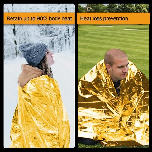 50PCS Emergency Blankets, 82x62inch Thermal Mylar Foil Blanket, Waterproof Space Blanket, Designed for NASA, Survival Rescue Blanket for Hiking, Camping, Bug Out Bag First Aid Kits,Golden in Saudi Arabia