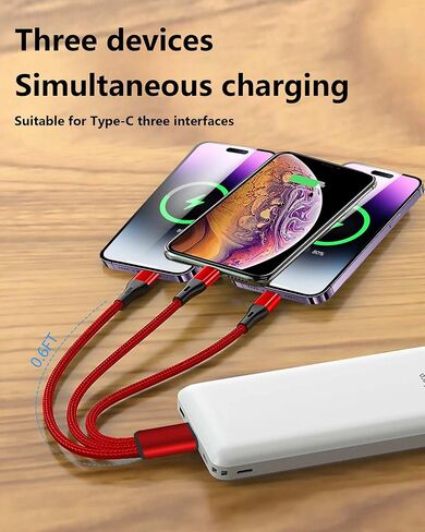 Multi USB C Cable 4FT 2Pack,3 in 1 Multiple Type C Charging,3A Splitter USB-C Charger,Nylon Cord,USB C to 3 USB C Port, Compatible with iPhone 15,iPad Pro/Air,Samsung S23,Google,Android,Kindle fire in Saudi Arabia