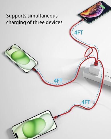Multi USB C Cable 4FT 2Pack,3 in 1 Multiple Type C Charging,3A Splitter USB-C Charger,Nylon Cord,USB C to 3 USB C Port, Compatible with iPhone 15,iPad Pro/Air,Samsung S23,Google,Android,Kindle fire in Saudi Arabia