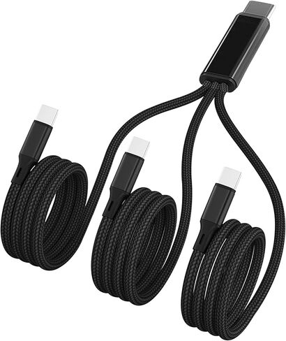 كابل USB C متعدد 4 أقدام 2 حزمة، 3 في 1 شحن متعدد النوع C، شاحن USB-C مقسم 3A، سلك نايلون، USB C إلى 3 منافذ USB C، متوافق مع iPhone 15، iPad Pro/Air، Samsung S23، Google، Android، أوقد النار in Kuwait