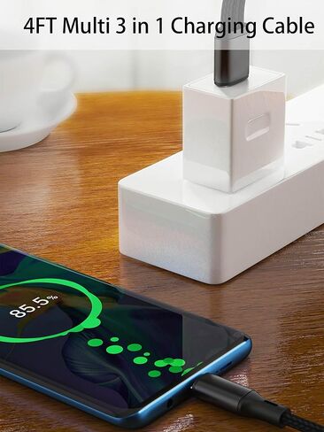 كابل USB C متعدد 4 أقدام 2 حزمة، 3 في 1 شحن متعدد النوع C، شاحن USB-C مقسم 3A، سلك نايلون، USB C إلى 3 منافذ USB C، متوافق مع iPhone 15، iPad Pro/Air، Samsung S23، Google، Android، أوقد النار in Kuwait