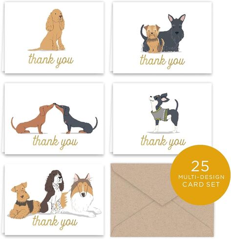 Paper Frenzy Dogs Puppies Thank You Note Card Collection 25 pack with Kraft Envelopes in Saudi Arabia