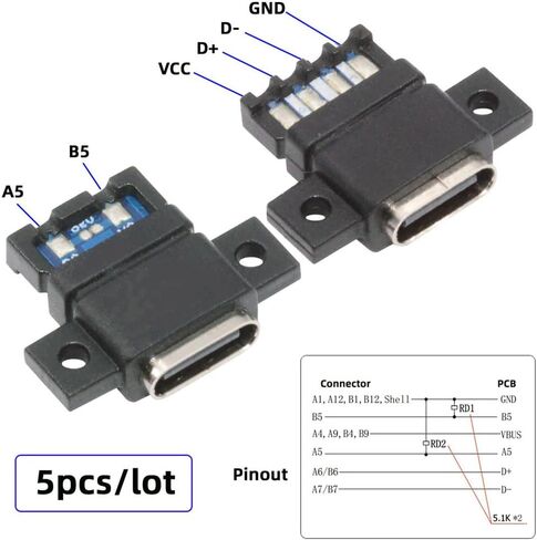 xiwai 5pcs/Set DIY OEM Type C Female Socket Connector to 6Pin PCBA Pinout Scew Nut Mount Type PD Power DC 5V/20V for Wiring in Saudi Arabia