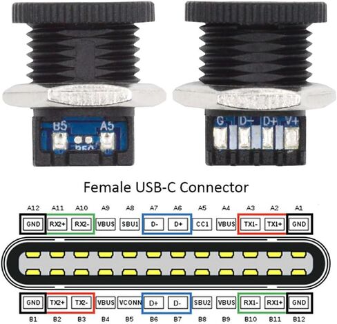 xiwai 5pcs/Set DIY OEM Type C Female Socket Connector to 6Pin PCBA Pinout Scew Nut Mount Type PD Power DC 5V/20V for Wiring in Saudi Arabia