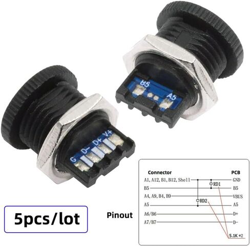 xiwai 5pcs/Set DIY OEM Type C Female Socket Connector to 6Pin PCBA Pinout Scew Nut Mount Type PD Power DC 5V/20V for Wiring in Saudi Arabia