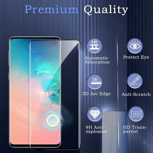 [2+2] واقي شاشة من الزجاج المقسى لهاتف Samsung galaxy S10، 2 ​​* فيلم زجاجي مقسى + 2 * واقي عدسة الكاميرا، فيلم زجاجي ثلاثي الأبعاد بتغطية كاملة، صلابة 9H، ترقية حماية الحافة، سهولة التركيب in Kuwait